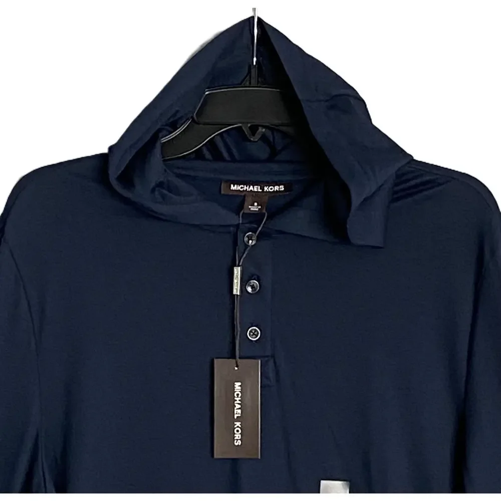 Michael Kors Polo Shirt Hoodie Men's Small Pima Cotton Stretch Dark Blue NEW